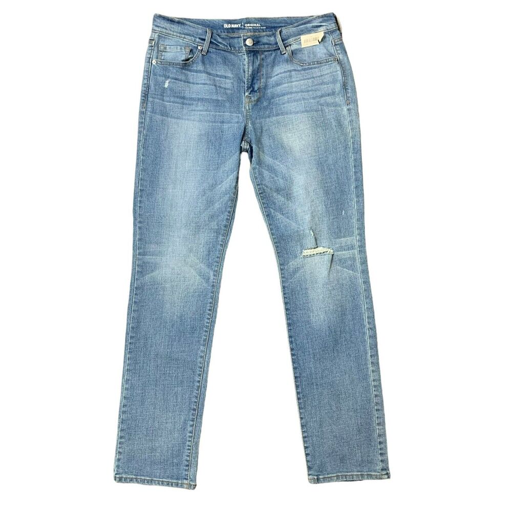 Old Navy Size 8 Jeans Mid Rise Straight Leg Distressed Knees Blue Joshua Tree